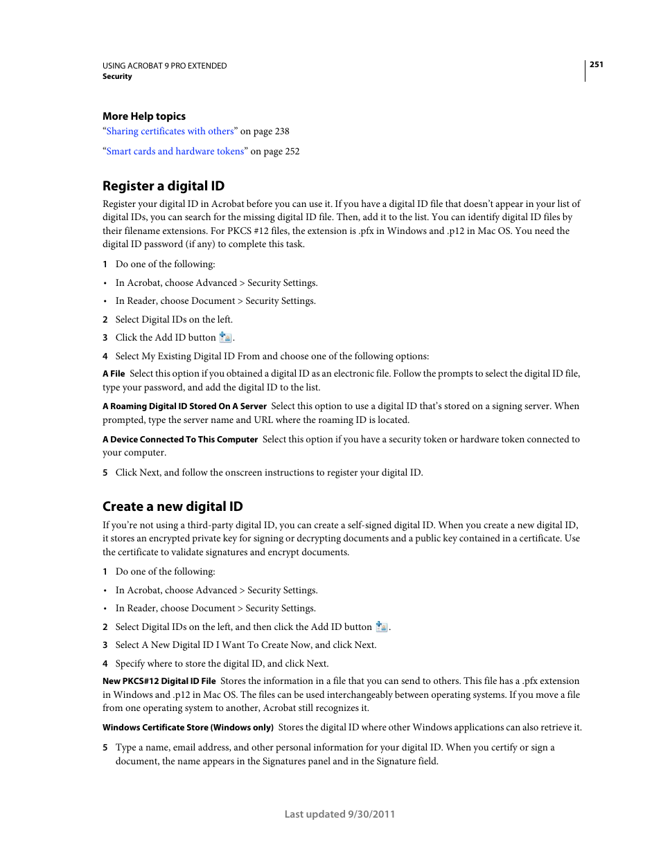 Register a digital id, Create a new digital id | Adobe Acrobat 9 PRO Extended User Manual | Page 257 / 546