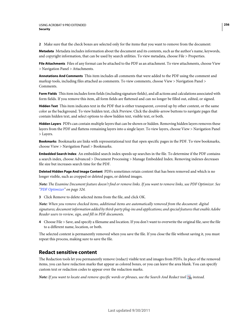 Redact sensitive content | Adobe Acrobat 9 PRO Extended User Manual | Page 262 / 546