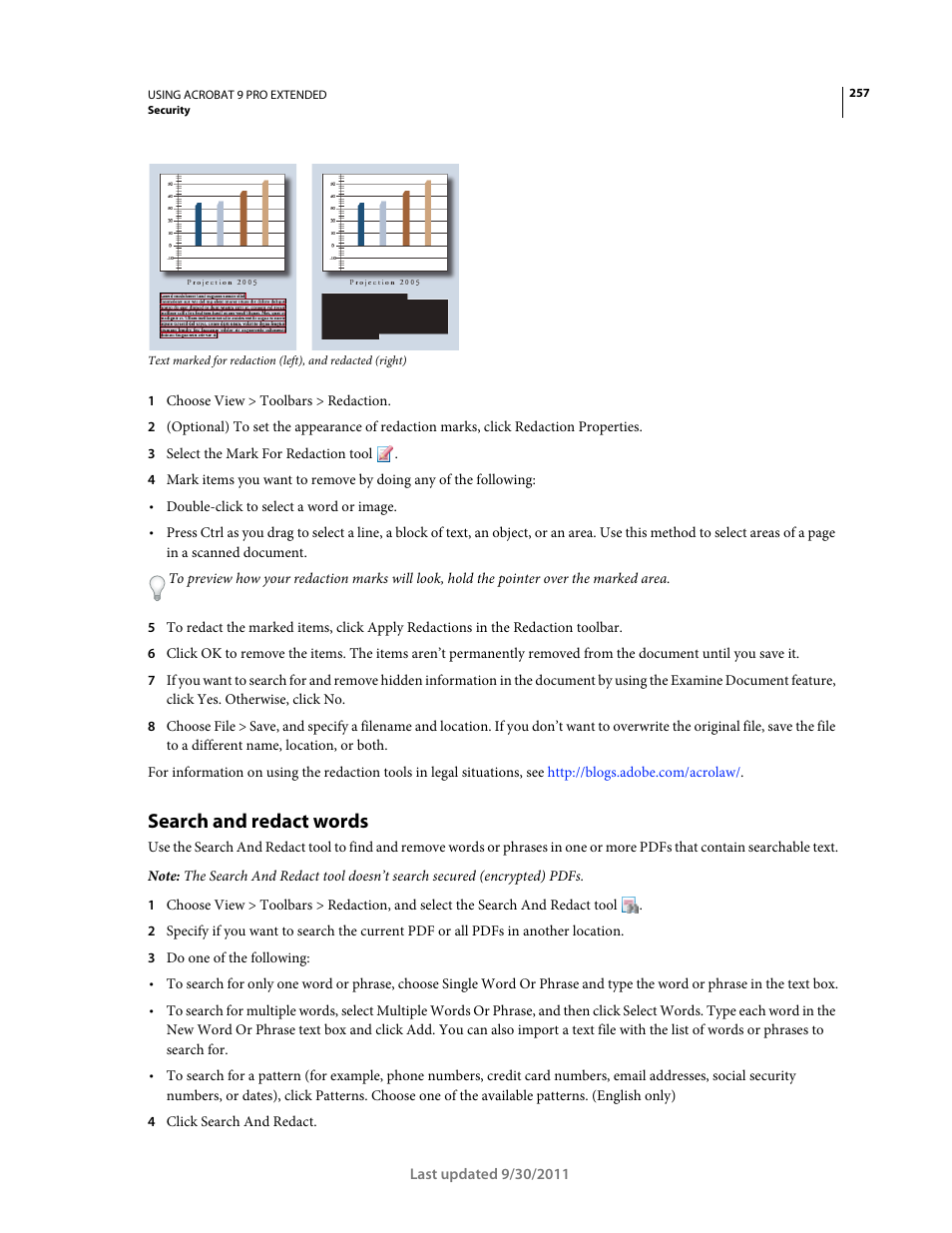 Search and redact words | Adobe Acrobat 9 PRO Extended User Manual | Page 263 / 546