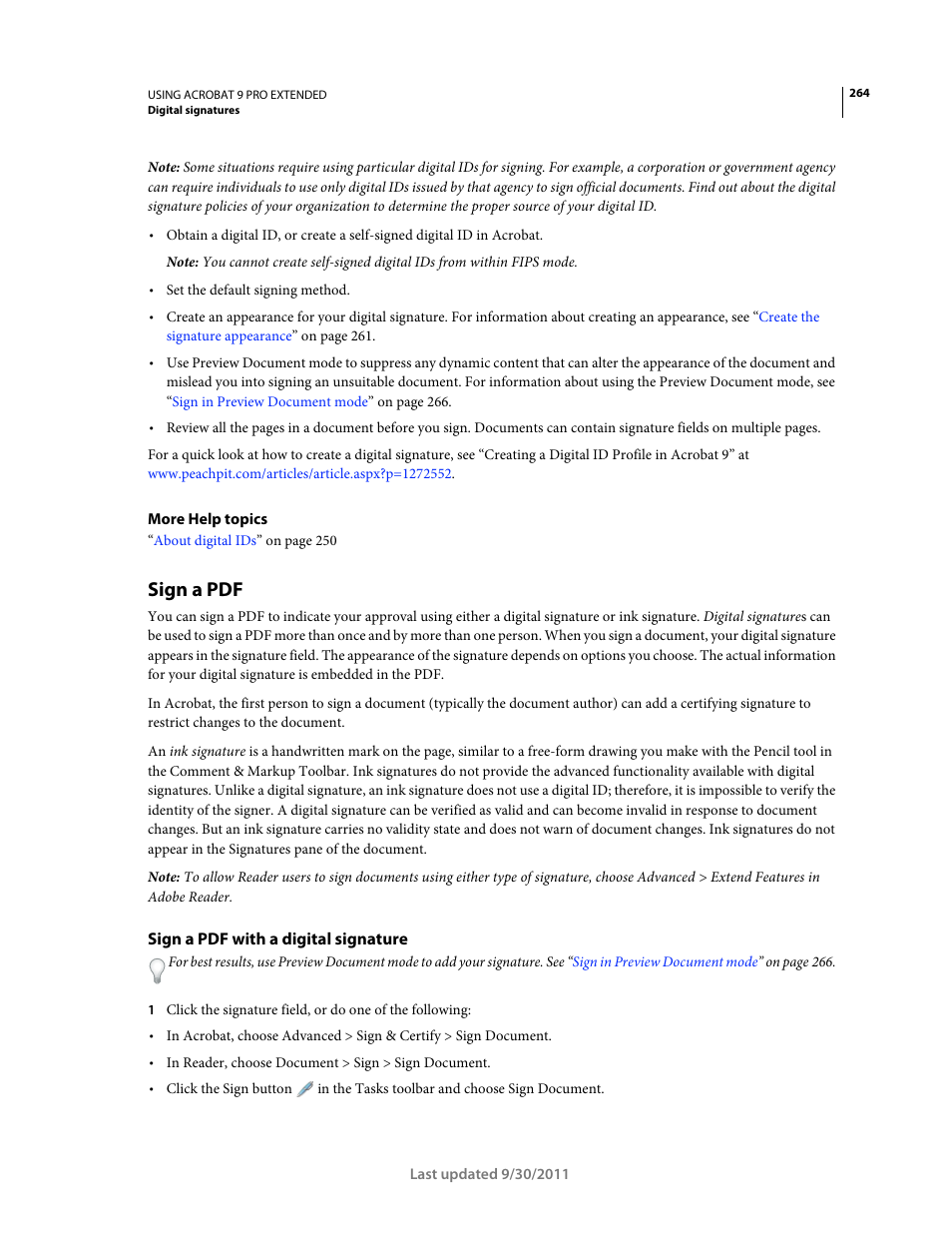 Sign a pdf, Sign a pdf with a digital signature | Adobe Acrobat 9 PRO Extended User Manual | Page 270 / 546