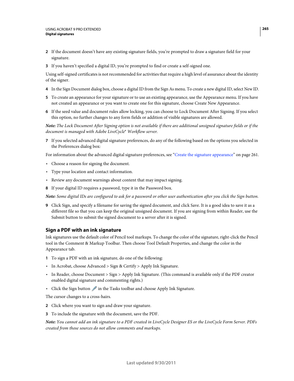Sign a pdf with an ink signature | Adobe Acrobat 9 PRO Extended User Manual | Page 271 / 546