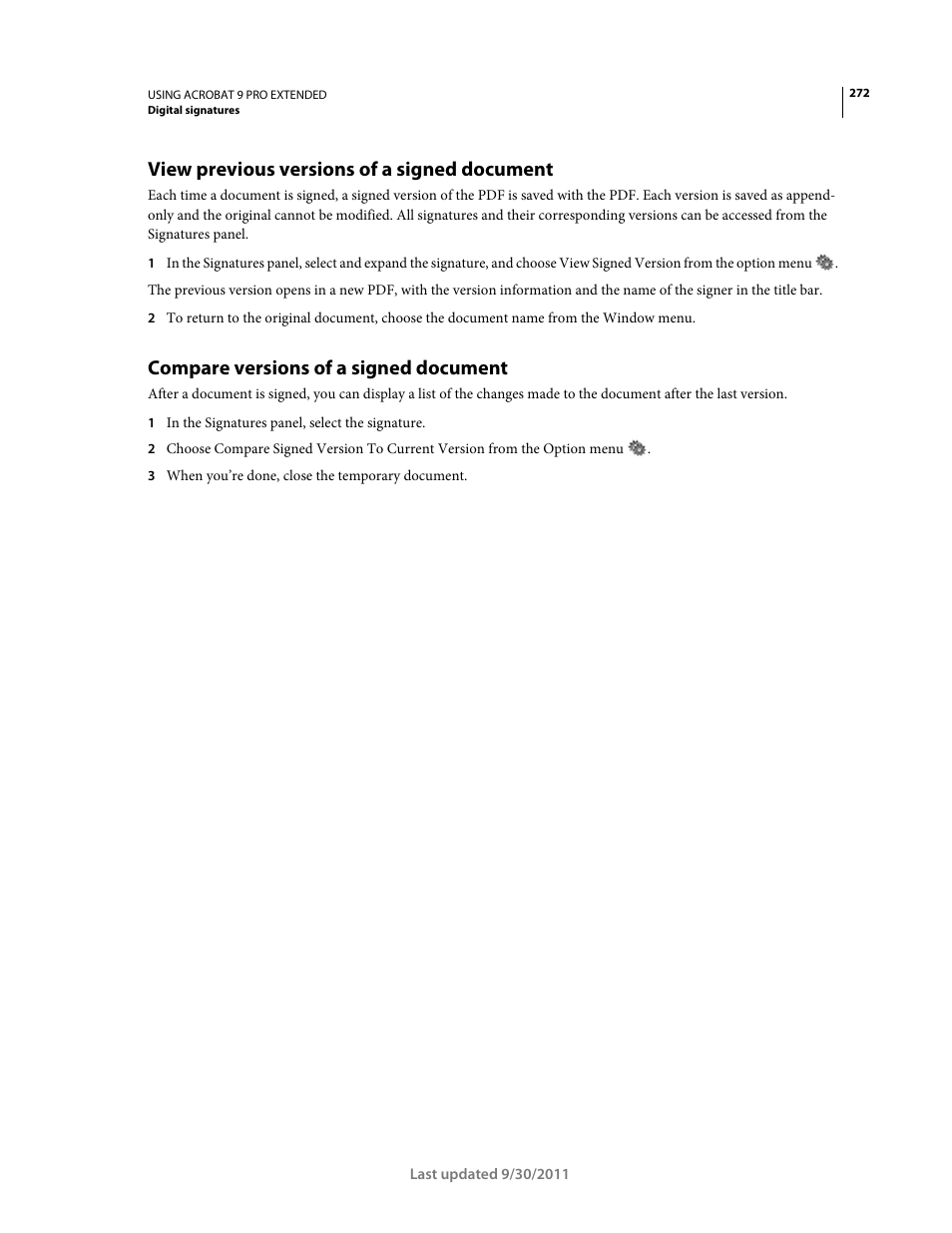 View previous versions of a signed document, Compare versions of a signed document | Adobe Acrobat 9 PRO Extended User Manual | Page 278 / 546