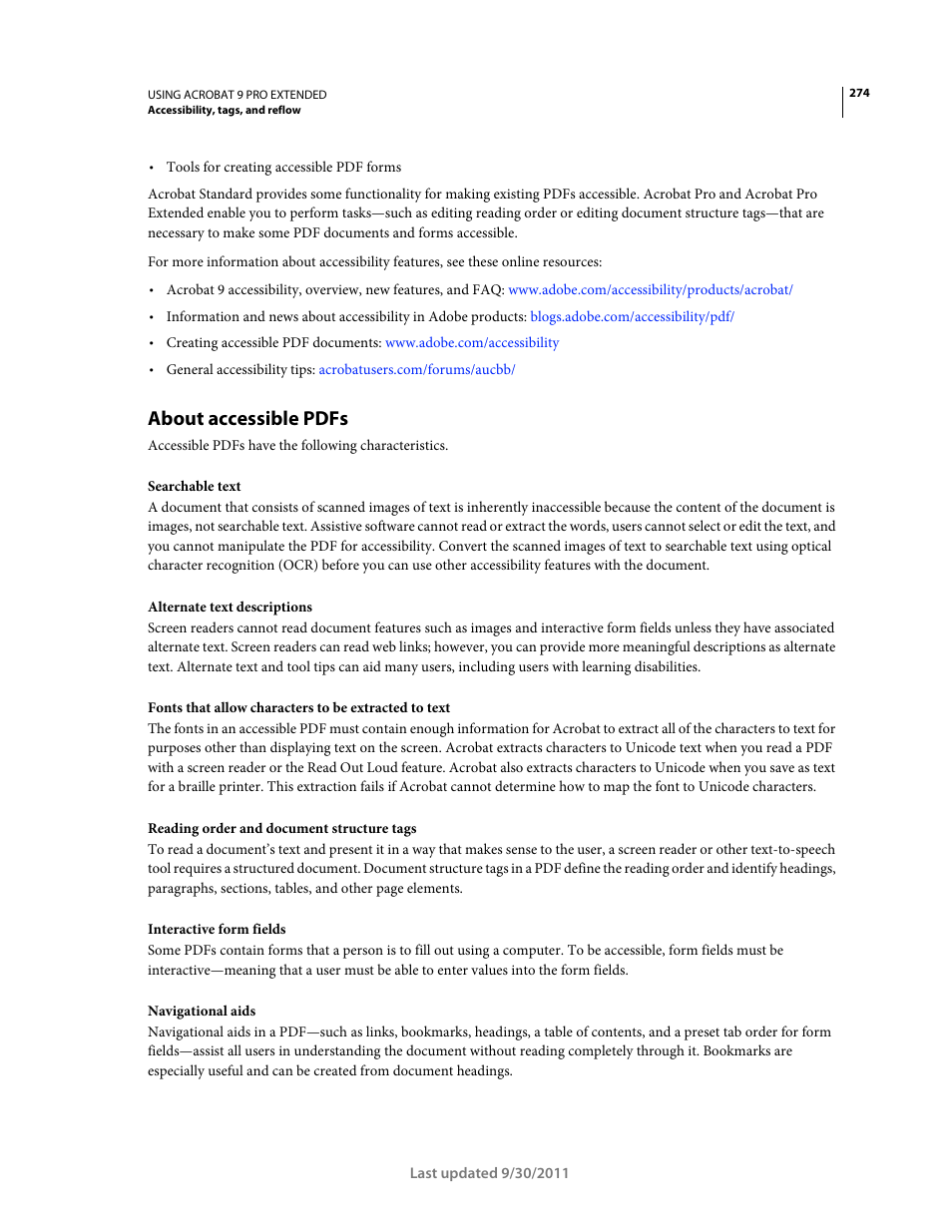 About accessible pdfs | Adobe Acrobat 9 PRO Extended User Manual | Page 280 / 546