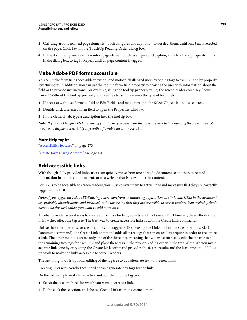 Make adobe pdf forms accessible, Add accessible links | Adobe Acrobat 9 PRO Extended User Manual | Page 304 / 546