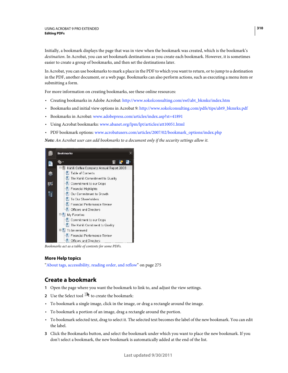 Create a bookmark | Adobe Acrobat 9 PRO Extended User Manual | Page 316 / 546