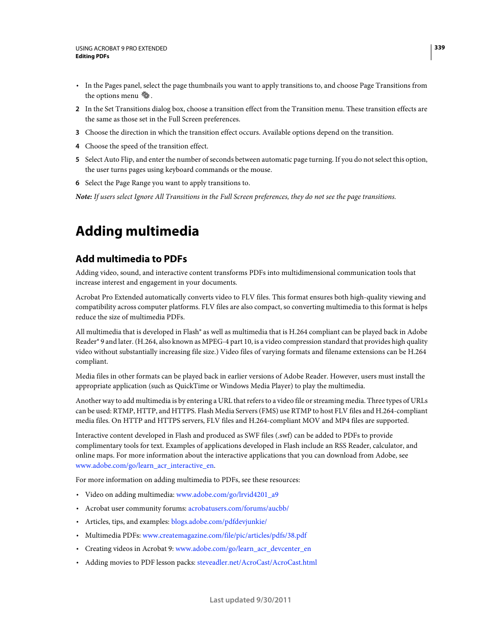 Adding multimedia, Add multimedia to pdfs | Adobe Acrobat 9 PRO Extended User Manual | Page 345 / 546