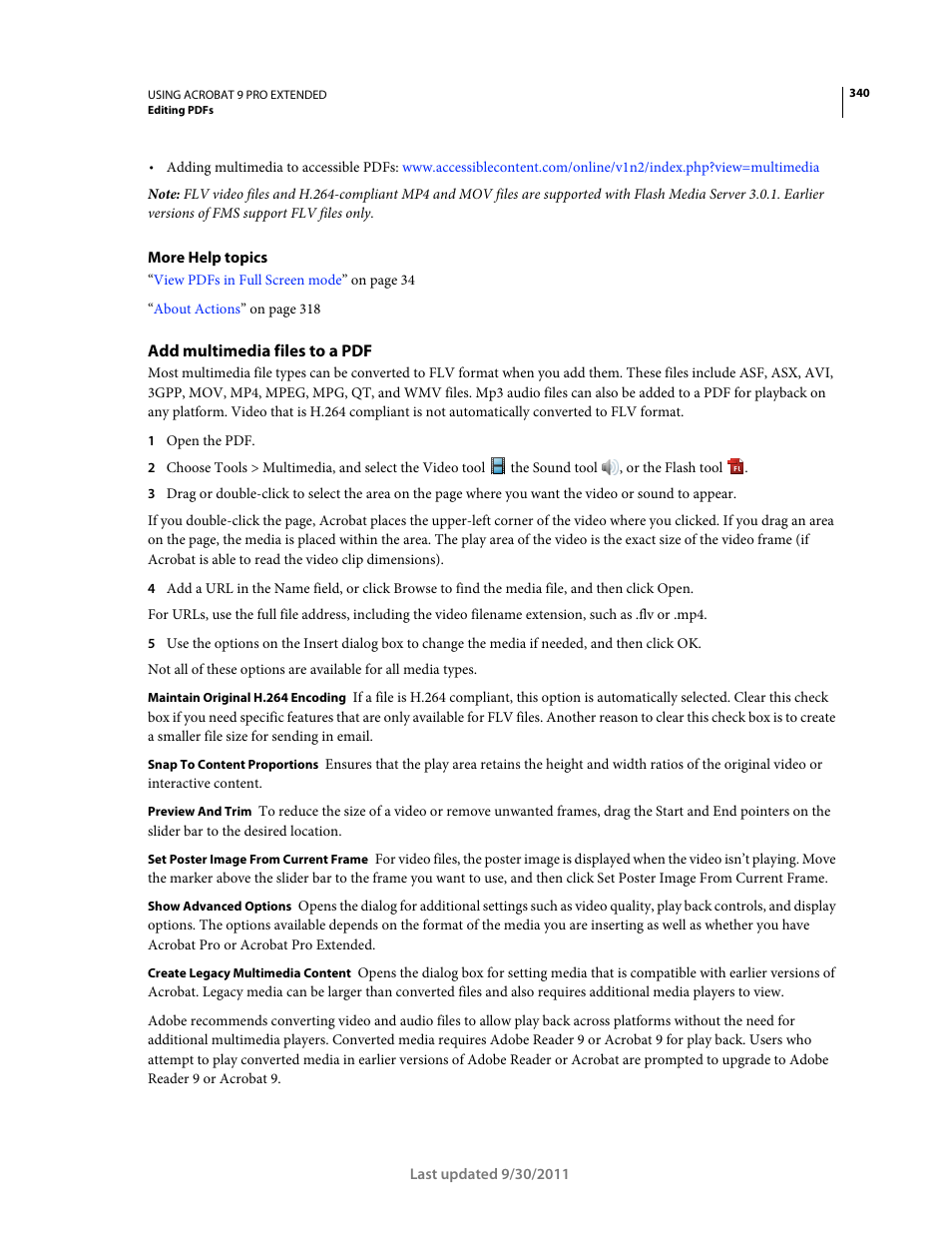 Add multimedia files to a pdf | Adobe Acrobat 9 PRO Extended User Manual | Page 346 / 546