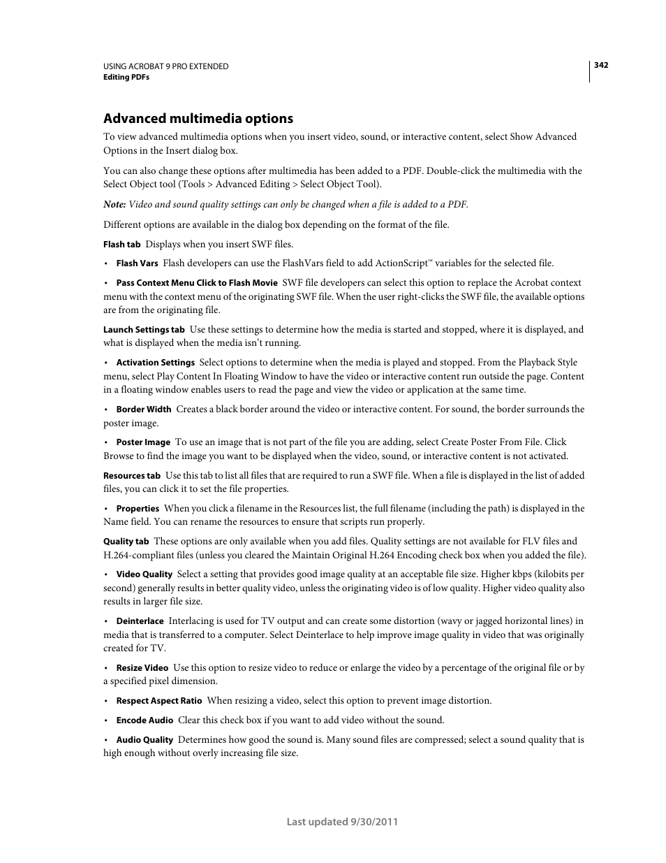 Advanced multimedia options | Adobe Acrobat 9 PRO Extended User Manual | Page 348 / 546