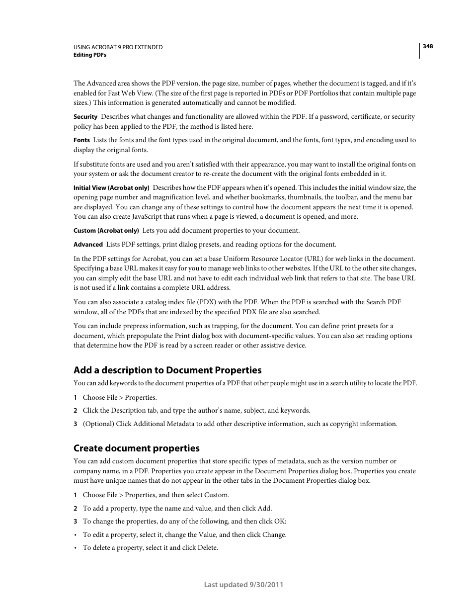 Add a description to document properties, Create document properties | Adobe Acrobat 9 PRO Extended User Manual | Page 354 / 546