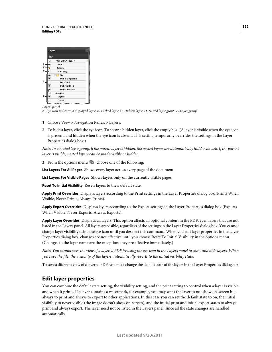 Edit layer properties | Adobe Acrobat 9 PRO Extended User Manual | Page 358 / 546