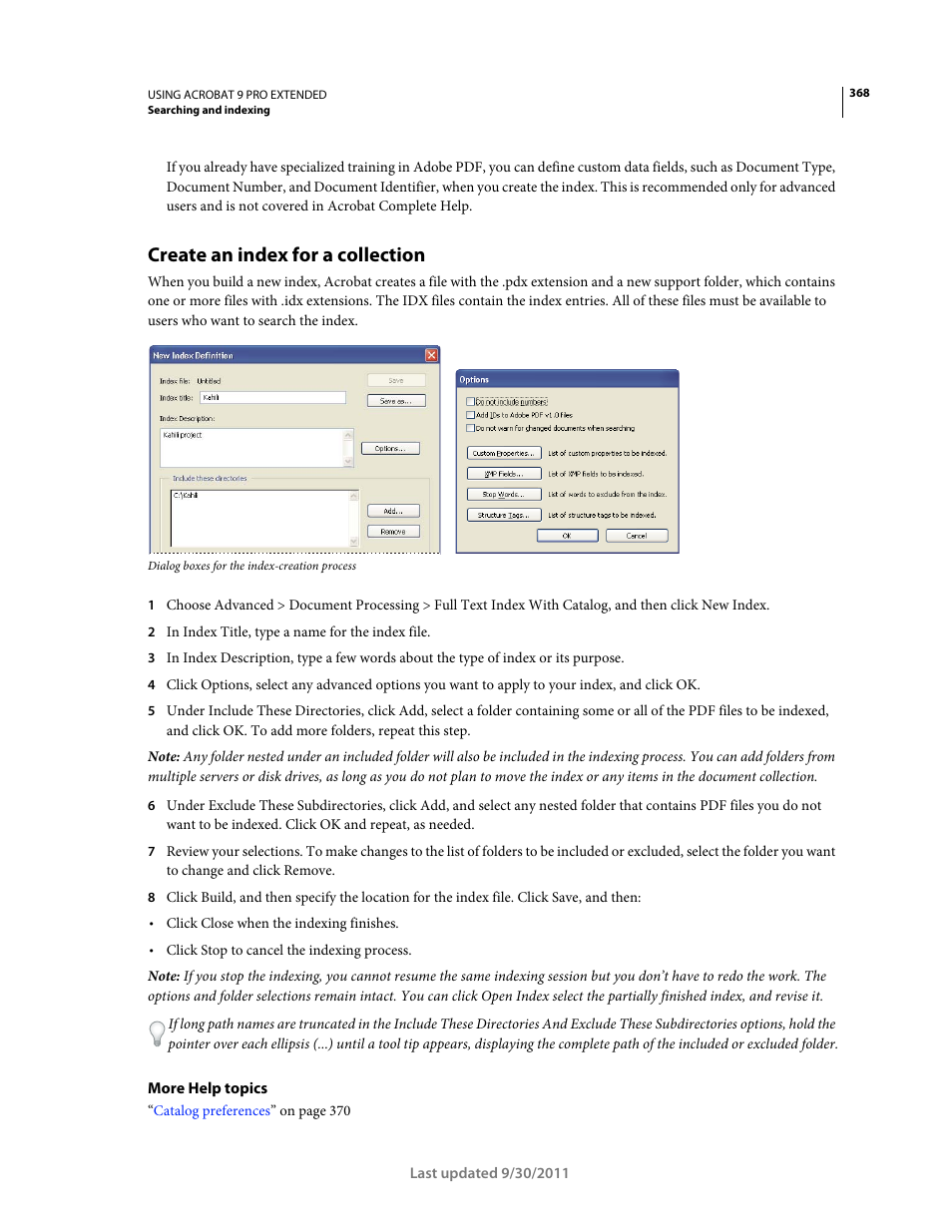 Create an index for a collection | Adobe Acrobat 9 PRO Extended User Manual | Page 374 / 546