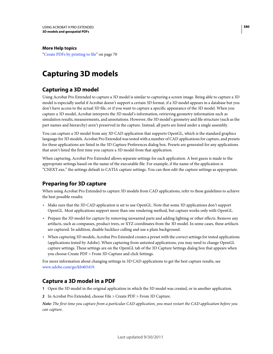 Capturing 3d models, Capturing a 3d model, Preparing for 3d capture | Capture a 3d model in a pdf | Adobe Acrobat 9 PRO Extended User Manual | Page 386 / 546