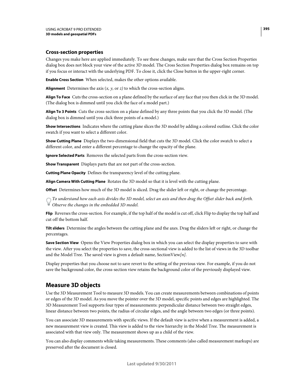 Cross-section properties, Measure 3d objects | Adobe Acrobat 9 PRO Extended User Manual | Page 401 / 546