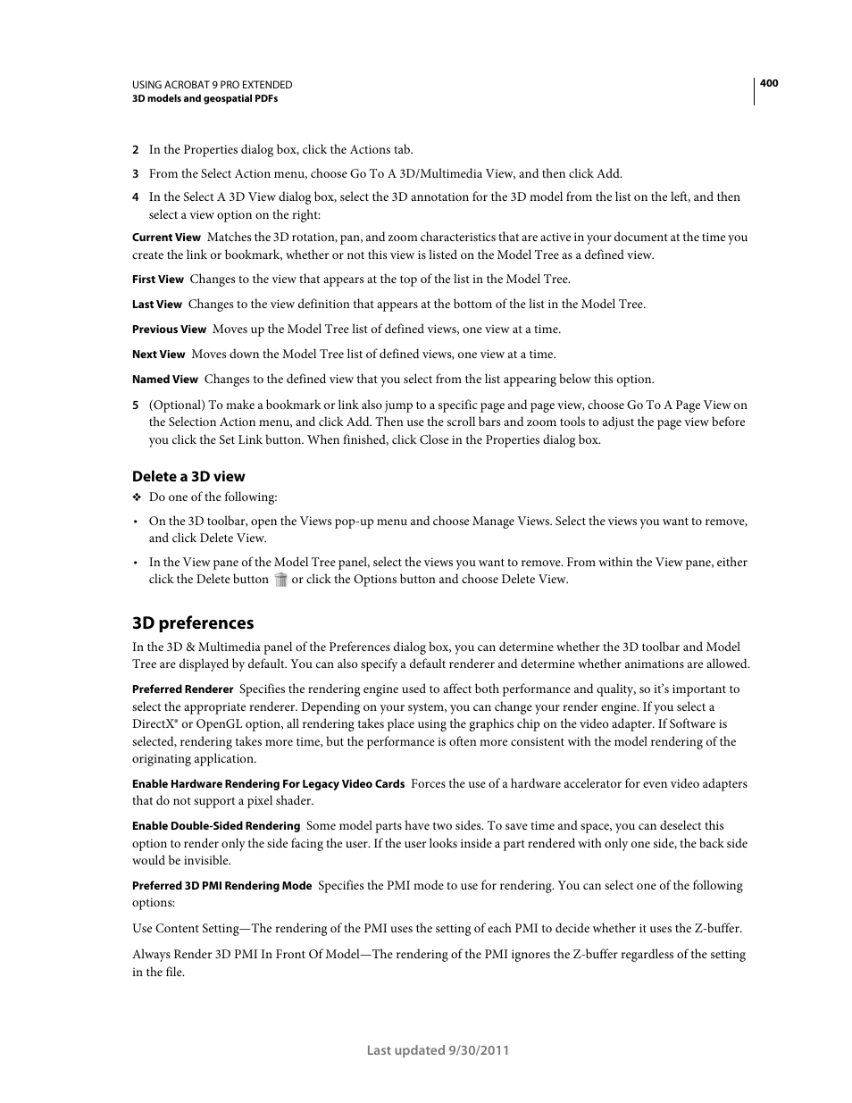 Delete a 3d view, 3d preferences | Adobe Acrobat 9 PRO Extended User Manual | Page 406 / 546