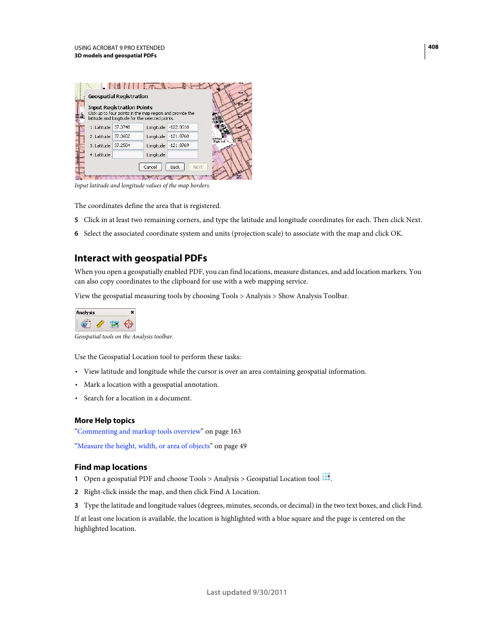 Interact with geospatial pdfs, Find map locations | Adobe Acrobat 9 PRO Extended User Manual | Page 414 / 546