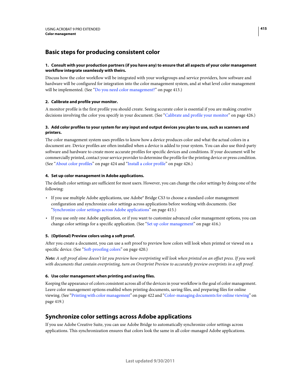 Basic steps for producing consistent color | Adobe Acrobat 9 PRO Extended User Manual | Page 421 / 546