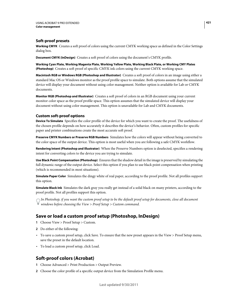 Soft-proof presets, Custom soft-proof options, Soft-proof colors (acrobat) | Adobe Acrobat 9 PRO Extended User Manual | Page 427 / 546