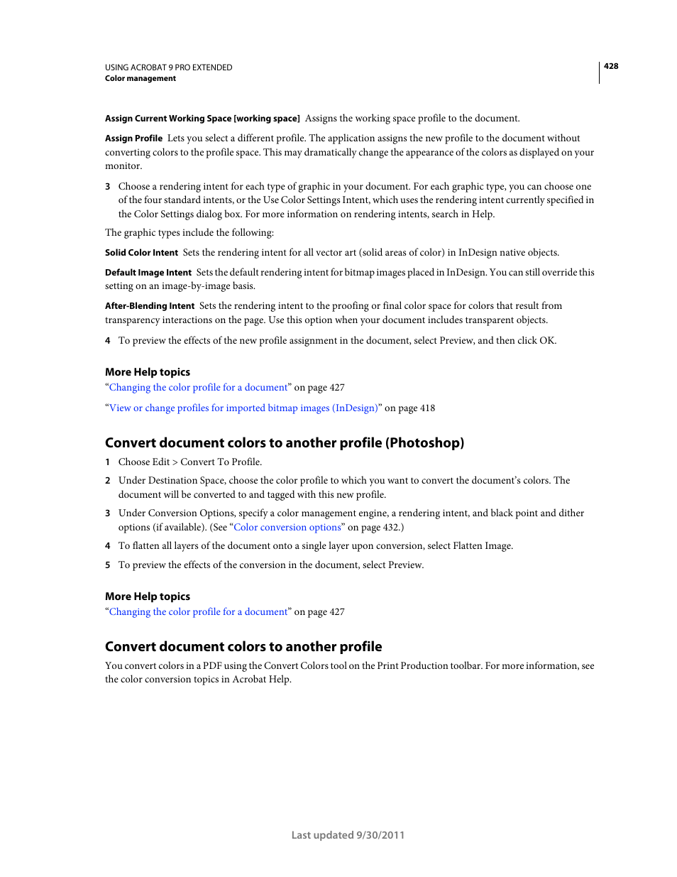 Convert document colors to another profile | Adobe Acrobat 9 PRO Extended User Manual | Page 434 / 546