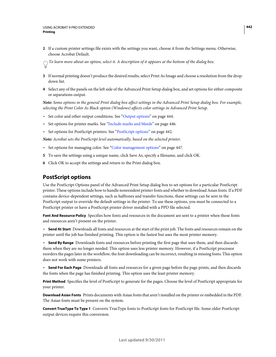 Postscript options | Adobe Acrobat 9 PRO Extended User Manual | Page 448 / 546