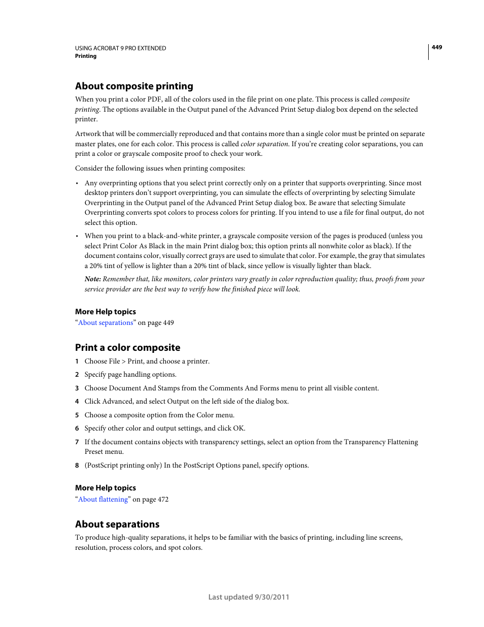 About composite printing, Print a color composite, About separations | Adobe Acrobat 9 PRO Extended User Manual | Page 455 / 546