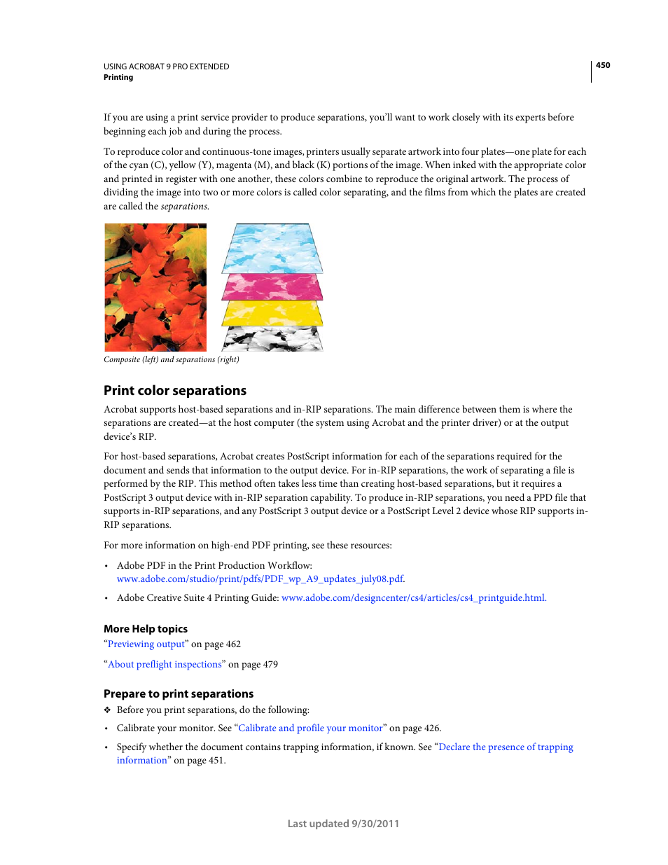 Print color separations, Prepare to print separations | Adobe Acrobat 9 PRO Extended User Manual | Page 456 / 546