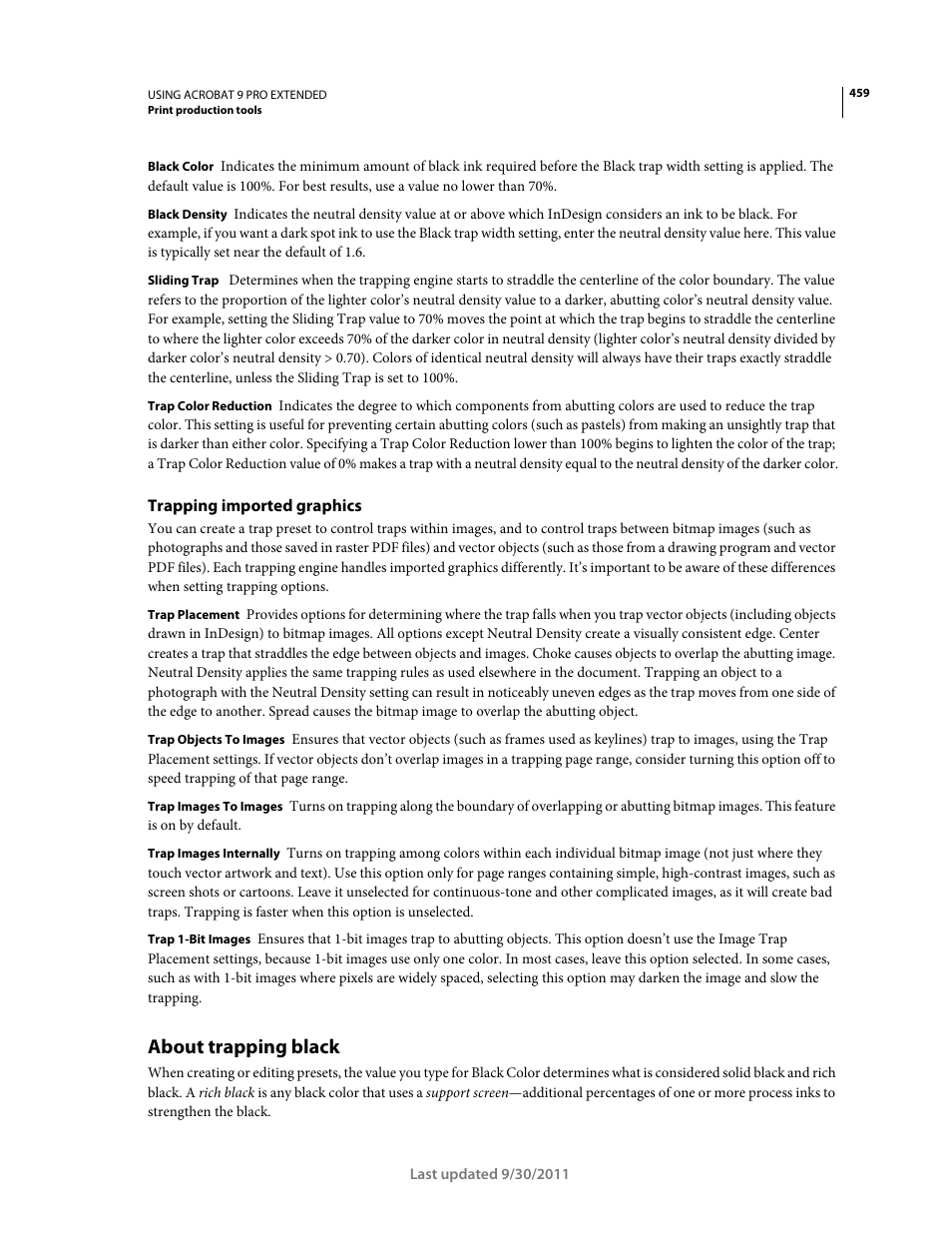 Trapping imported graphics, About trapping black | Adobe Acrobat 9 PRO Extended User Manual | Page 465 / 546