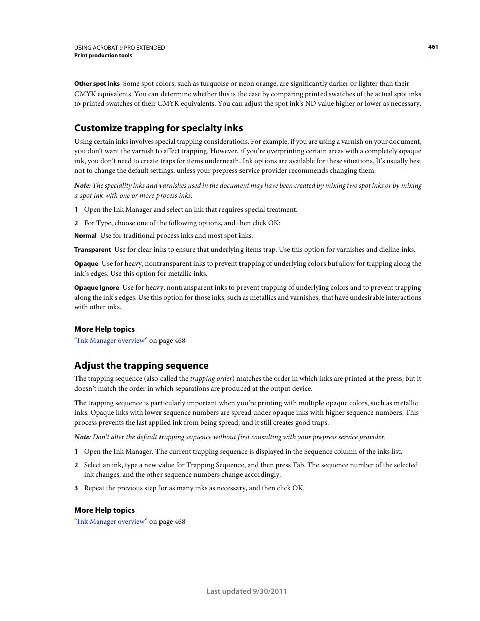 Customize trapping for specialty inks, Adjust the trapping sequence | Adobe Acrobat 9 PRO Extended User Manual | Page 467 / 546