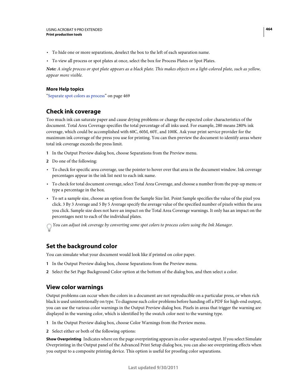 Check ink coverage, Set the background color, View color warnings | Adobe Acrobat 9 PRO Extended User Manual | Page 470 / 546