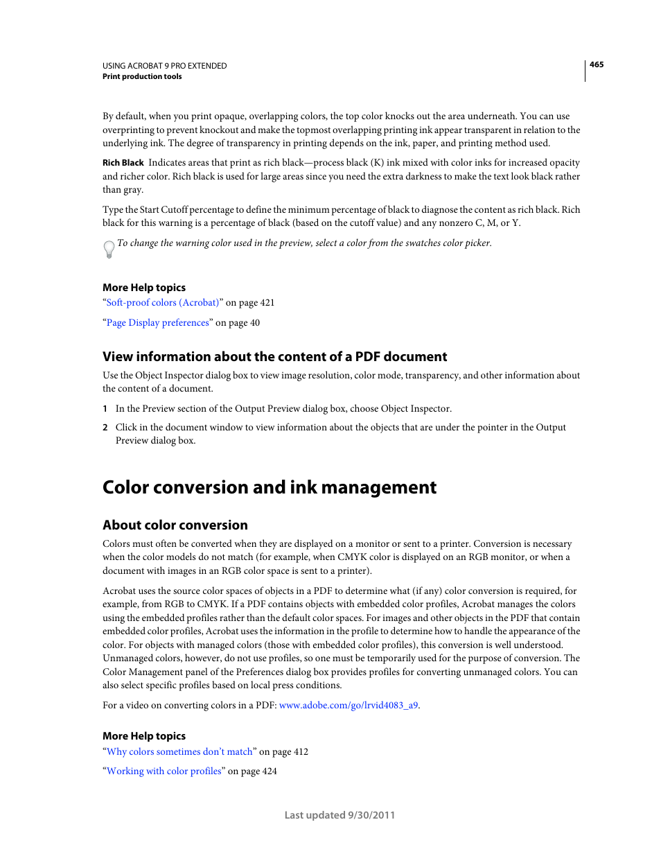 Color conversion and ink management, About color conversion | Adobe Acrobat 9 PRO Extended User Manual | Page 471 / 546