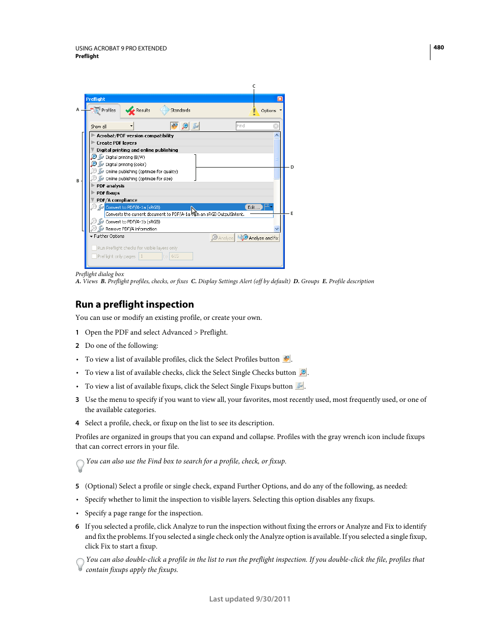 Run a preflight inspection | Adobe Acrobat 9 PRO Extended User Manual | Page 486 / 546