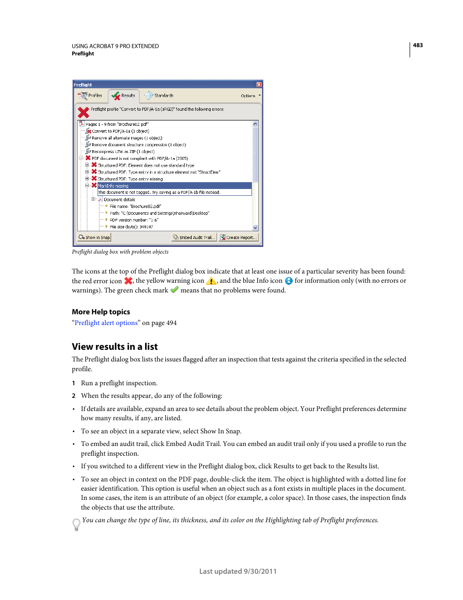 View results in a list | Adobe Acrobat 9 PRO Extended User Manual | Page 489 / 546