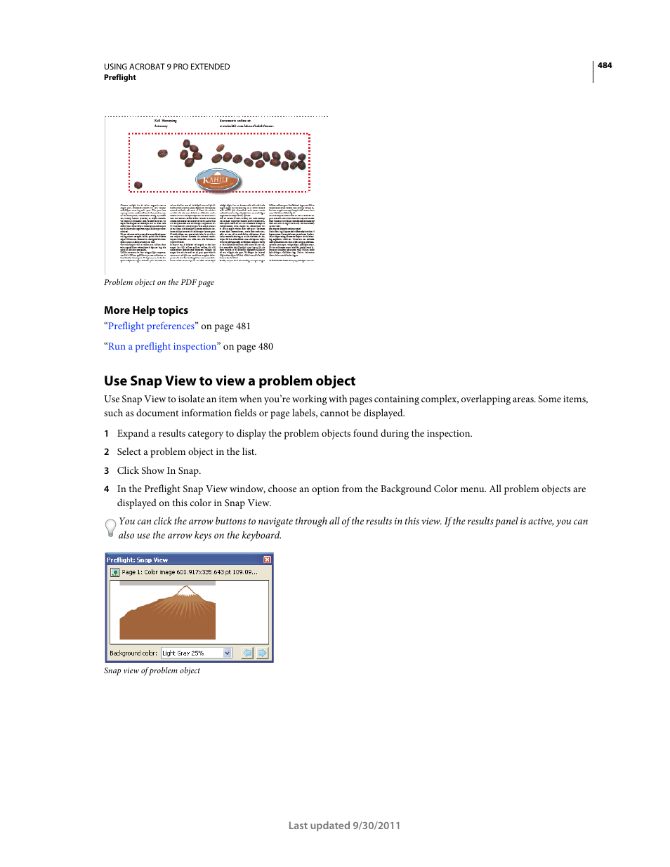 Use snap view to view a problem object | Adobe Acrobat 9 PRO Extended User Manual | Page 490 / 546