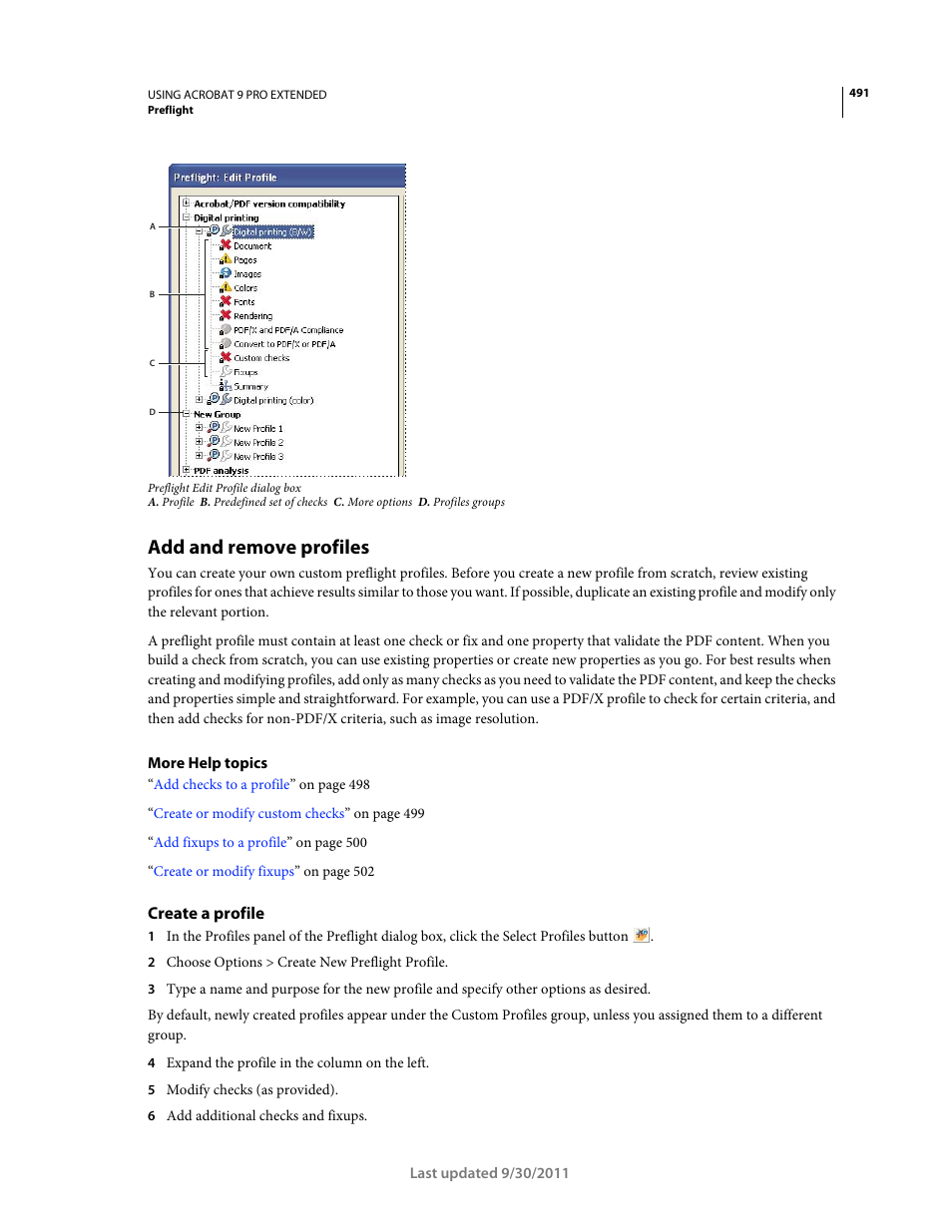 Add and remove profiles, Create a profile | Adobe Acrobat 9 PRO Extended User Manual | Page 497 / 546