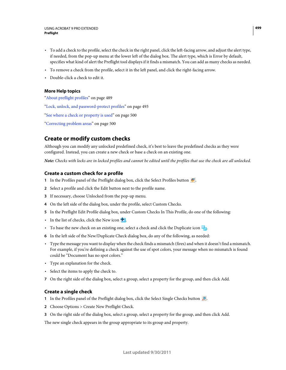 Create or modify custom checks, Create a custom check for a profile, Create a single check | Adobe Acrobat 9 PRO Extended User Manual | Page 505 / 546