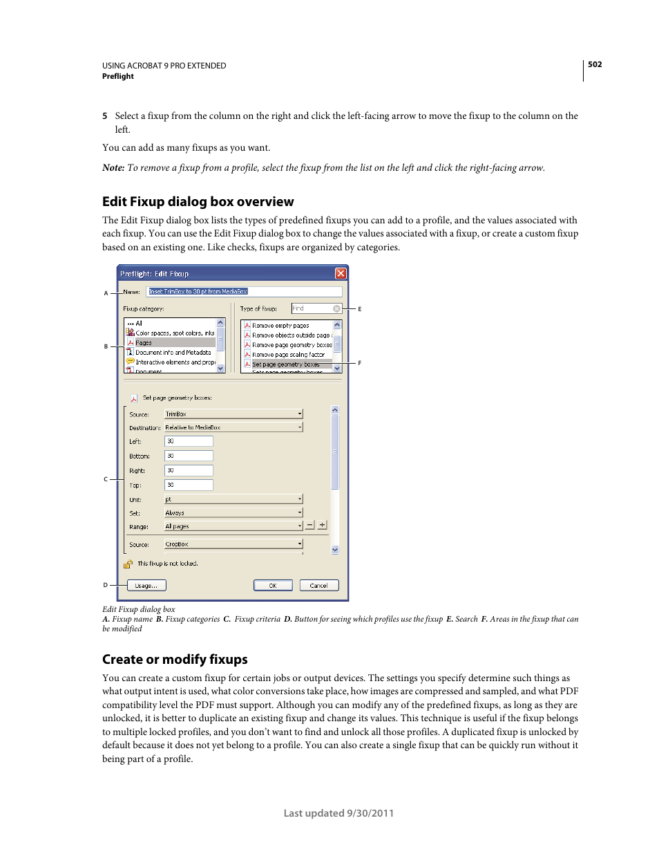 Edit fixup dialog box overview, Create or modify fixups | Adobe Acrobat 9 PRO Extended User Manual | Page 508 / 546