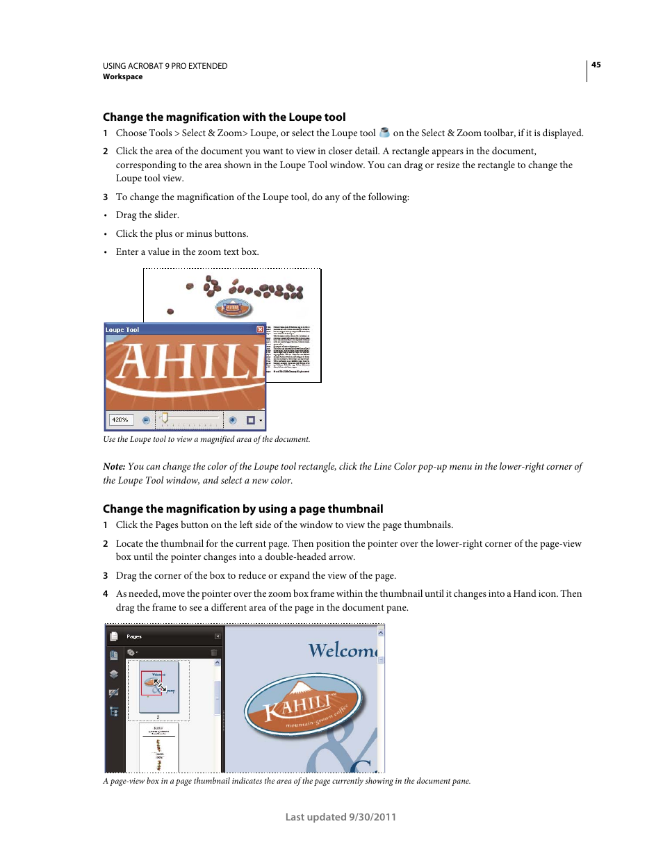 Change the magnification with the loupe tool | Adobe Acrobat 9 PRO Extended User Manual | Page 51 / 546