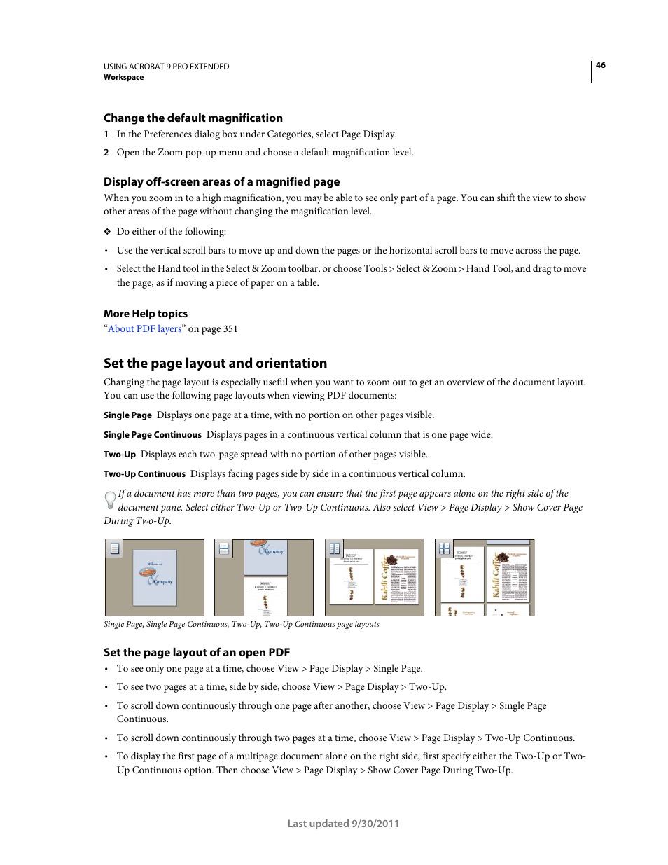 Change the default magnification, Set the page layout and orientation | Adobe Acrobat 9 PRO Extended User Manual | Page 52 / 546