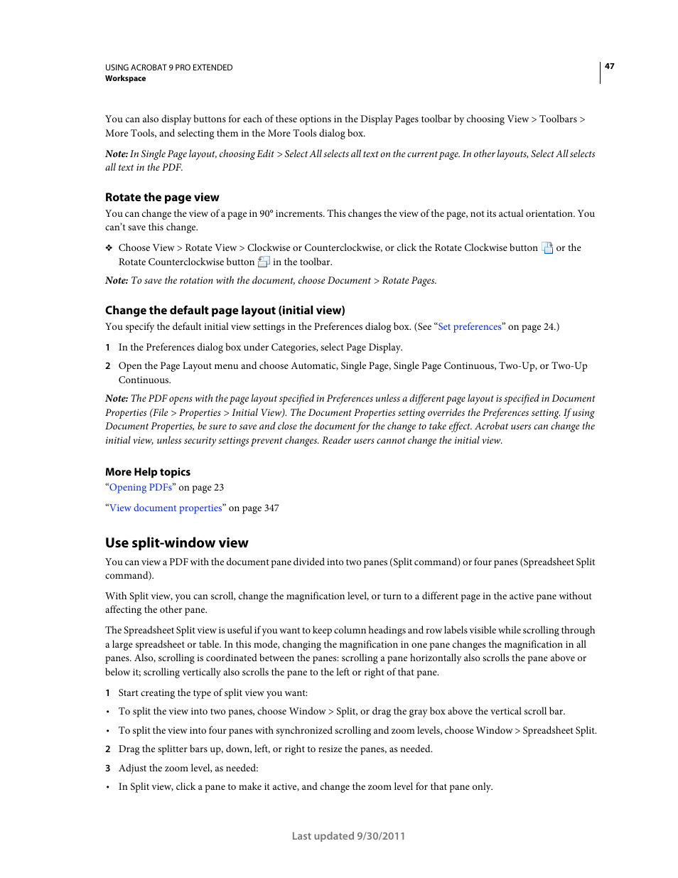 Use split-window view | Adobe Acrobat 9 PRO Extended User Manual | Page 53 / 546