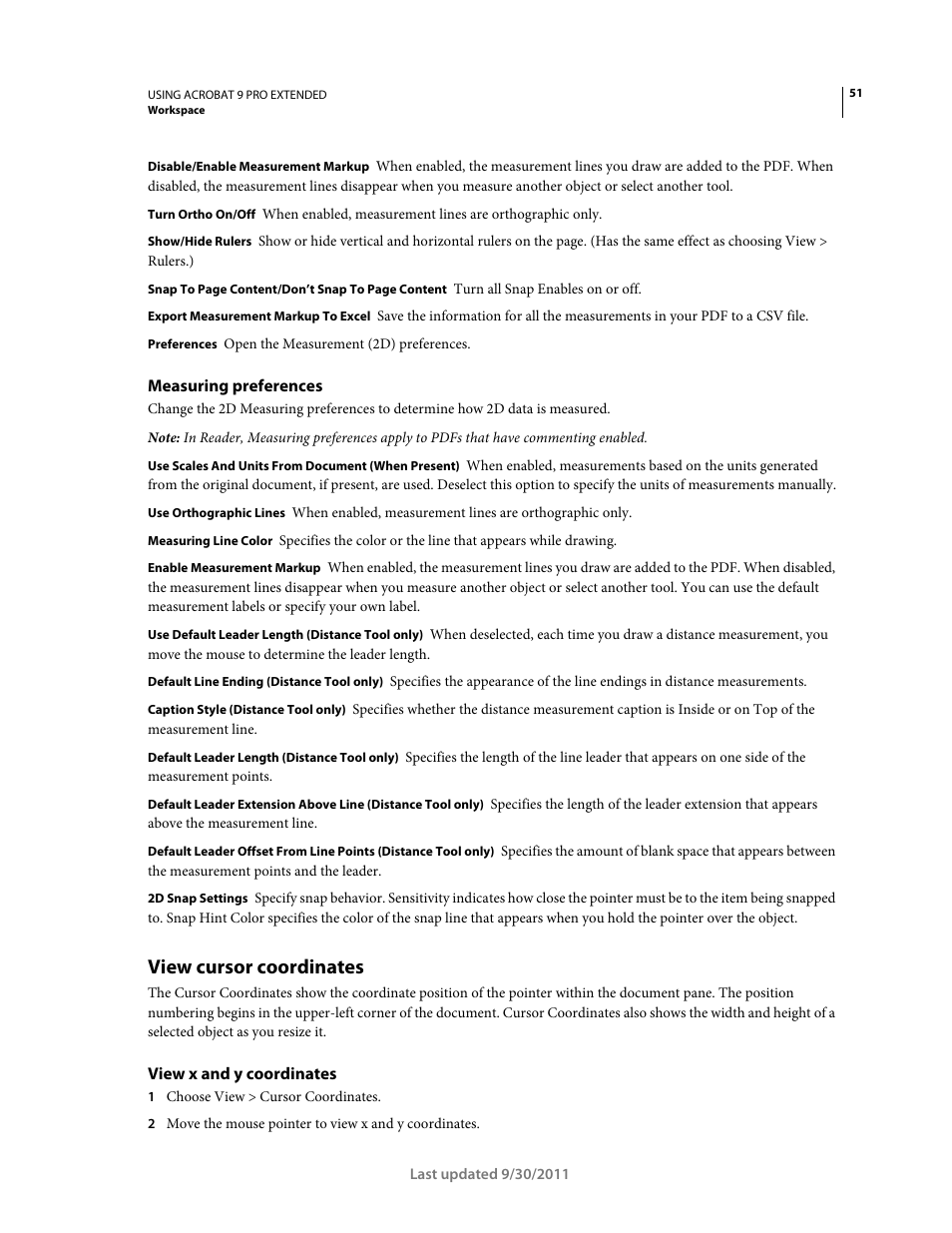 Measuring preferences, View cursor coordinates, View x and y coordinates | Adobe Acrobat 9 PRO Extended User Manual | Page 57 / 546