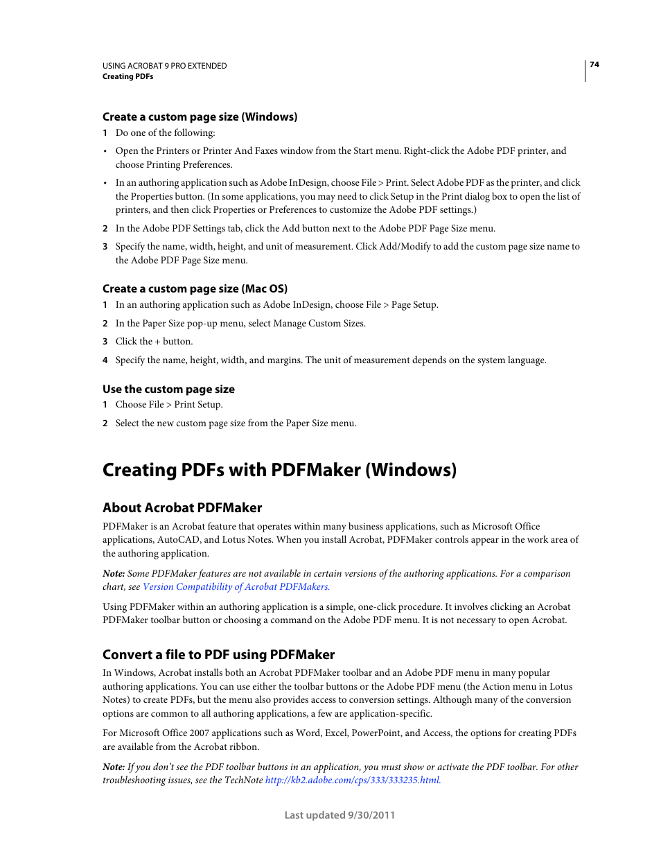 Creating pdfs with pdfmaker (windows), About acrobat pdfmaker, Convert a file to pdf using pdfmaker | Adobe Acrobat 9 PRO Extended User Manual | Page 80 / 546