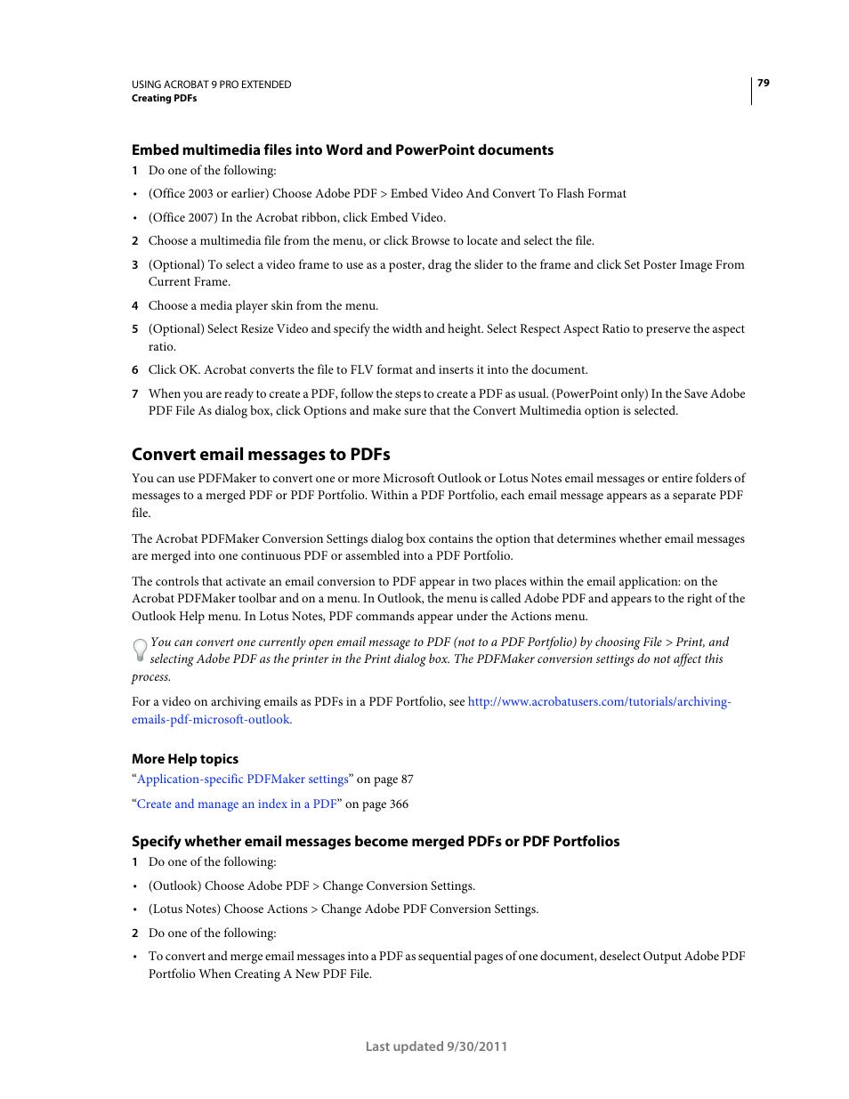 Convert email messages to pdfs | Adobe Acrobat 9 PRO Extended User Manual | Page 85 / 546