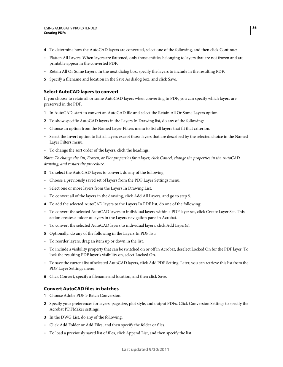 Select autocad layers to convert, Convert autocad files in batches | Adobe Acrobat 9 PRO Extended User Manual | Page 92 / 546