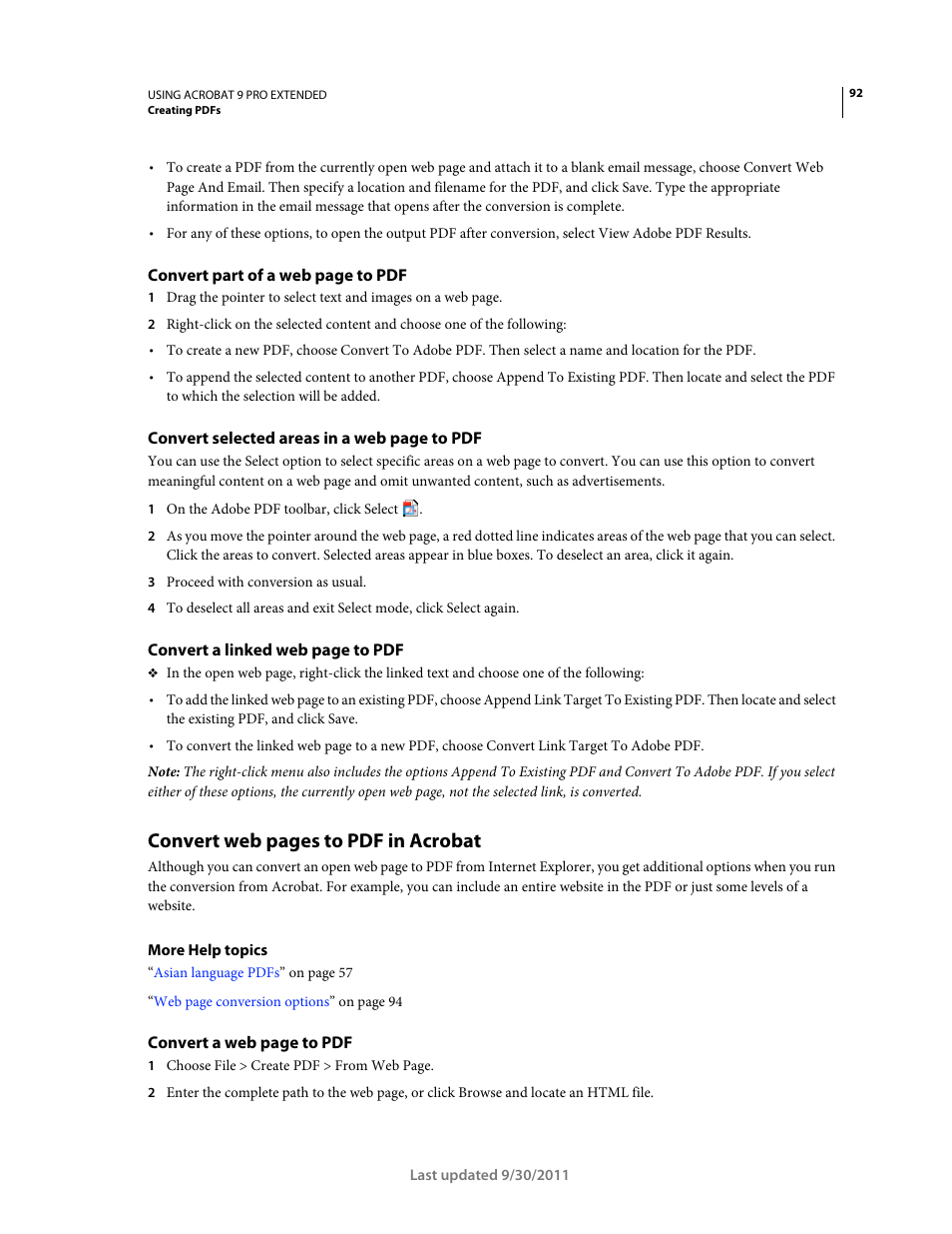 Convert web pages to pdf in acrobat | Adobe Acrobat 9 PRO Extended User Manual | Page 98 / 546
