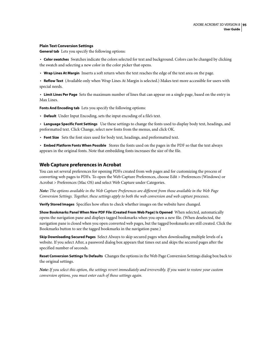 Web capture preferences in acrobat | Adobe Acrobat 8 3D User Manual | Page 102 / 600