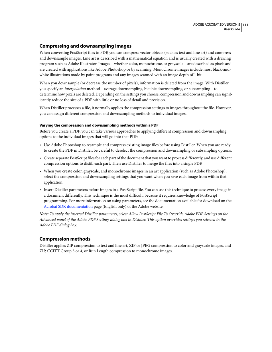 Compressing and downsampling images, Compression methods | Adobe Acrobat 8 3D User Manual | Page 118 / 600