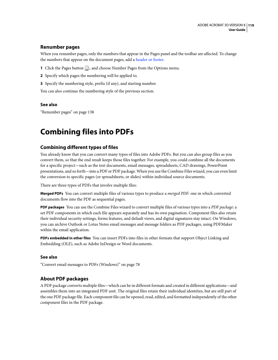 Combining files into pdfs, Combining different types of files, About pdf packages | Adobe Acrobat 8 3D User Manual | Page 126 / 600