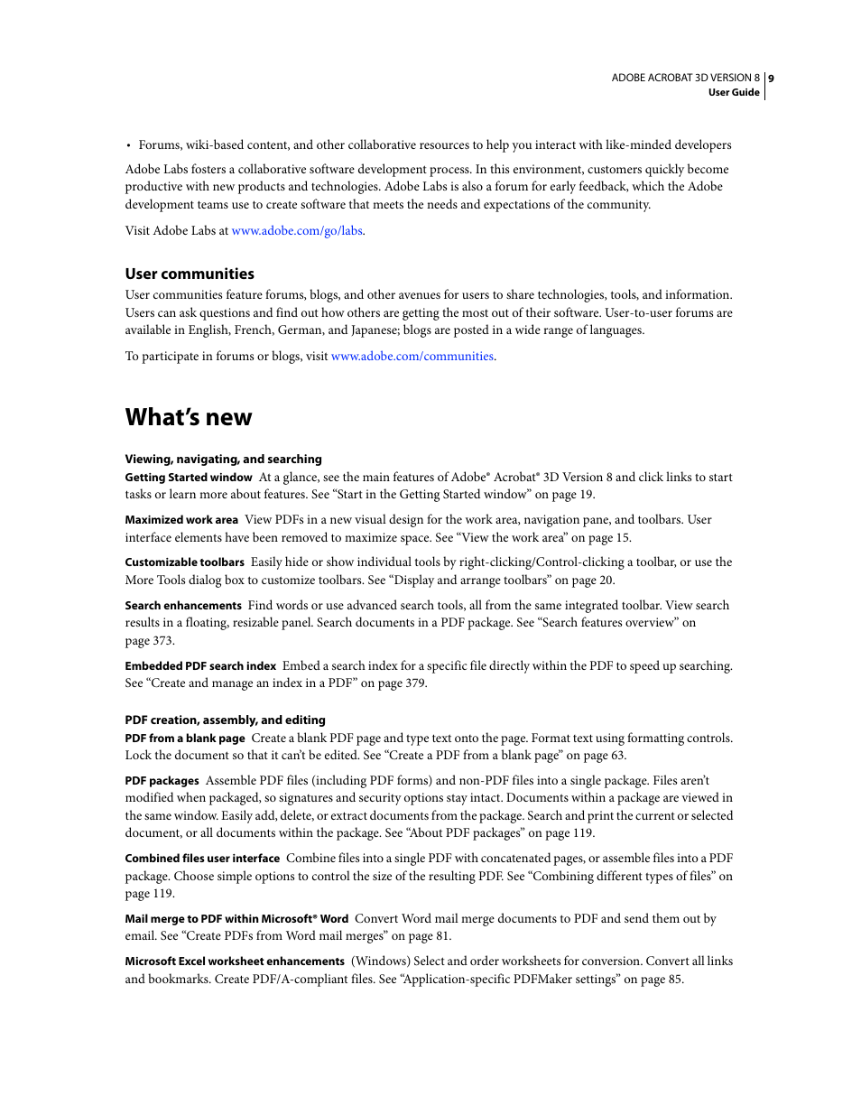 User communities, What’s new | Adobe Acrobat 8 3D User Manual | Page 16 / 600