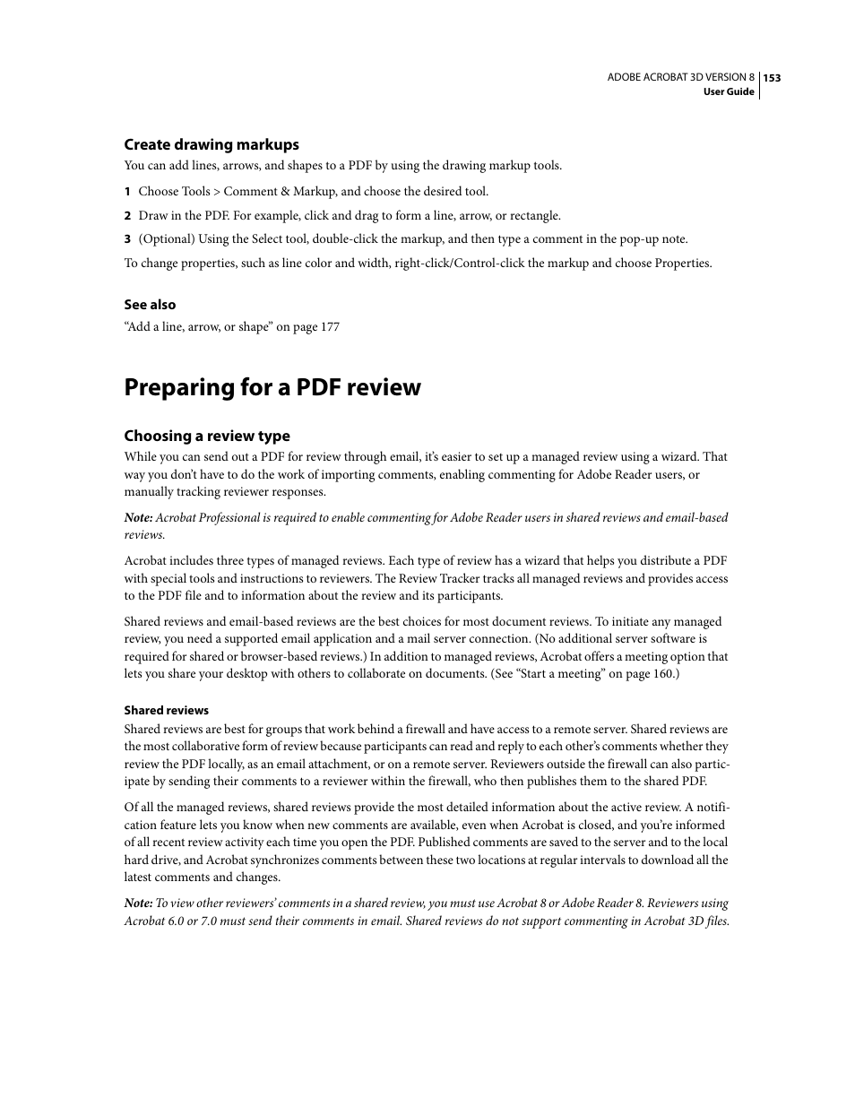 Create drawing markups, Preparing for a pdf review, Choosing a review type | Markups | Adobe Acrobat 8 3D User Manual | Page 160 / 600