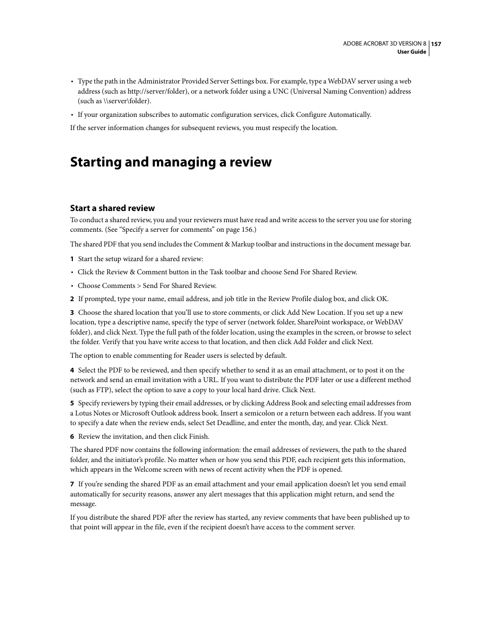 Starting and managing a review, Start a shared review | Adobe Acrobat 8 3D User Manual | Page 164 / 600