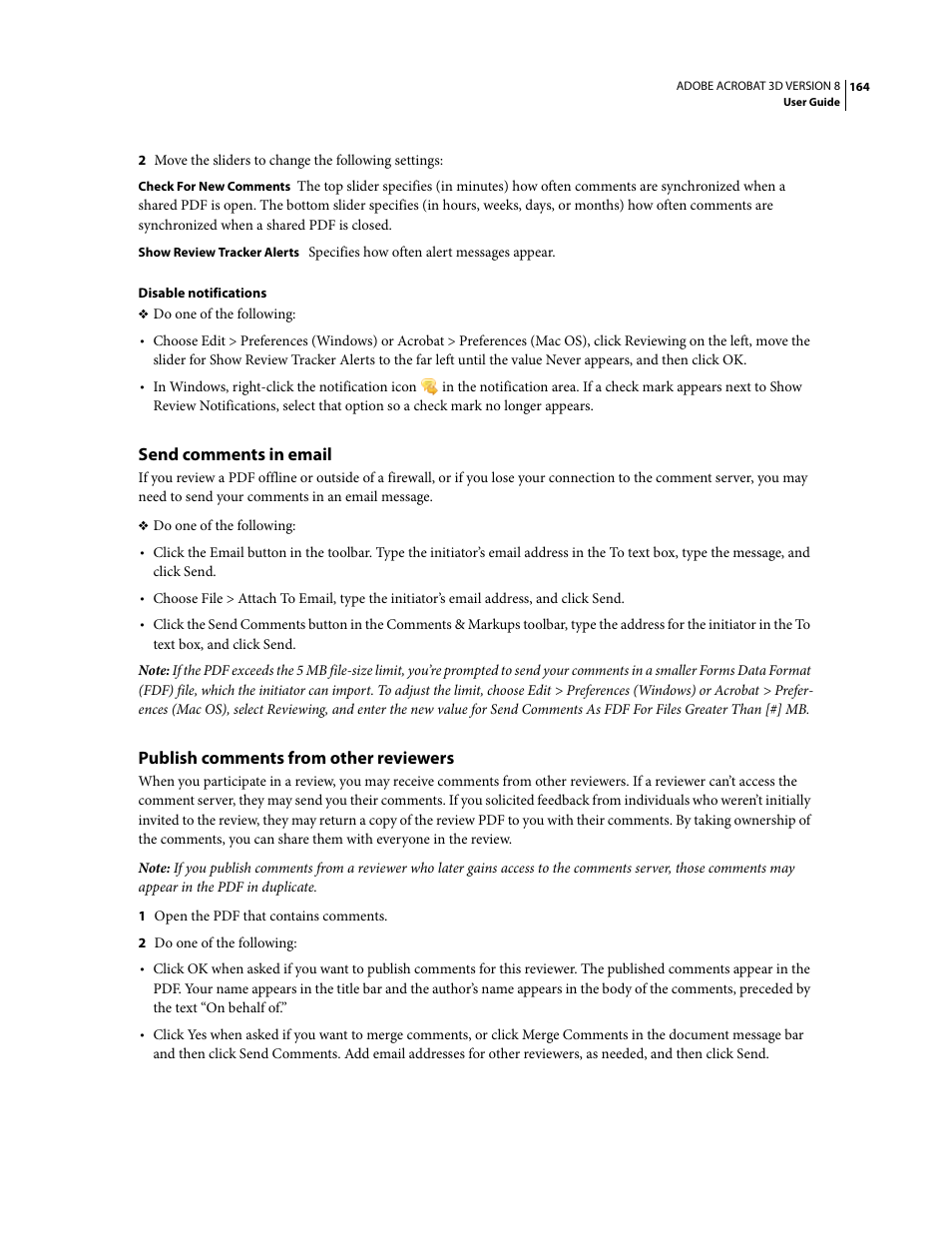 Send comments in email, Publish comments from other reviewers | Adobe Acrobat 8 3D User Manual | Page 171 / 600